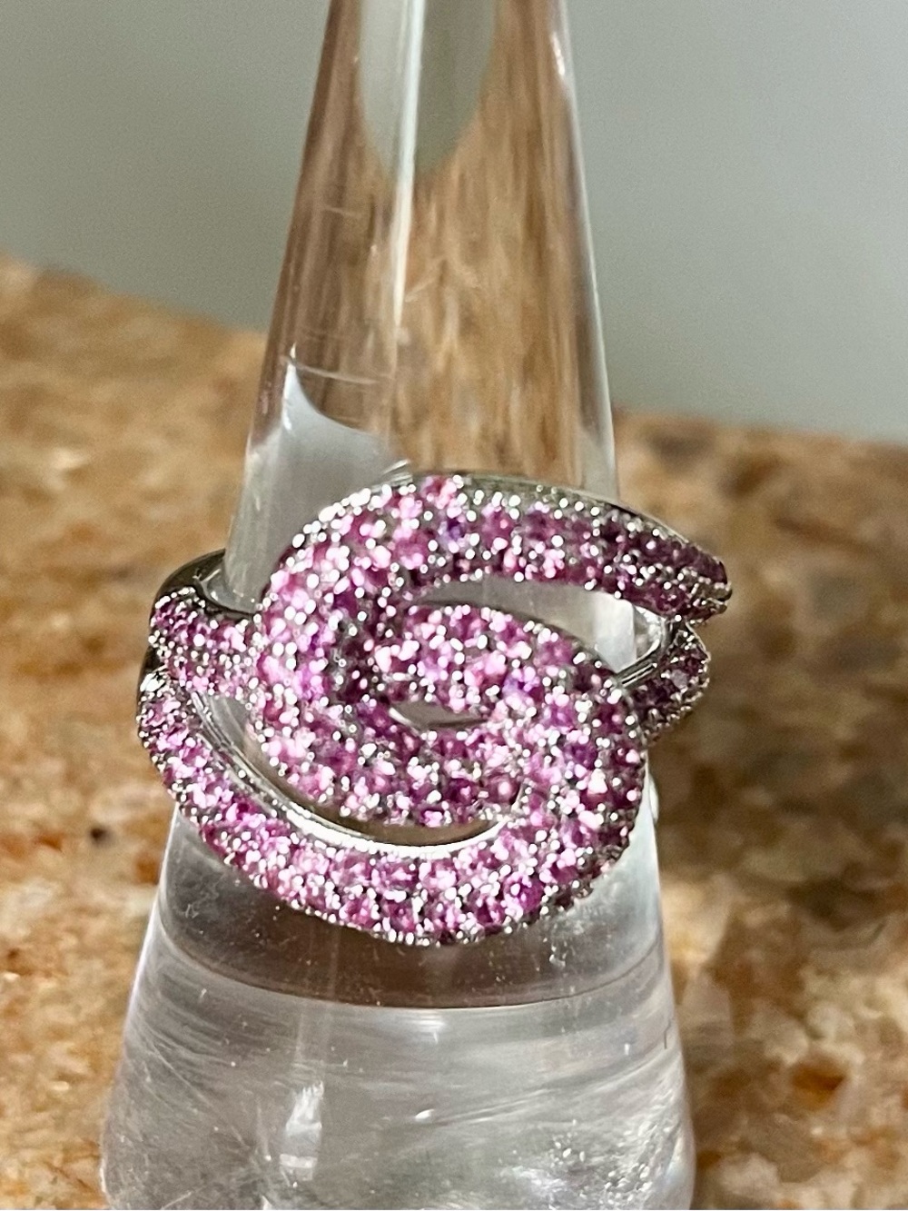 BP RG76893 Sunlit Breeze Rose Corundum on Rhodium Ring